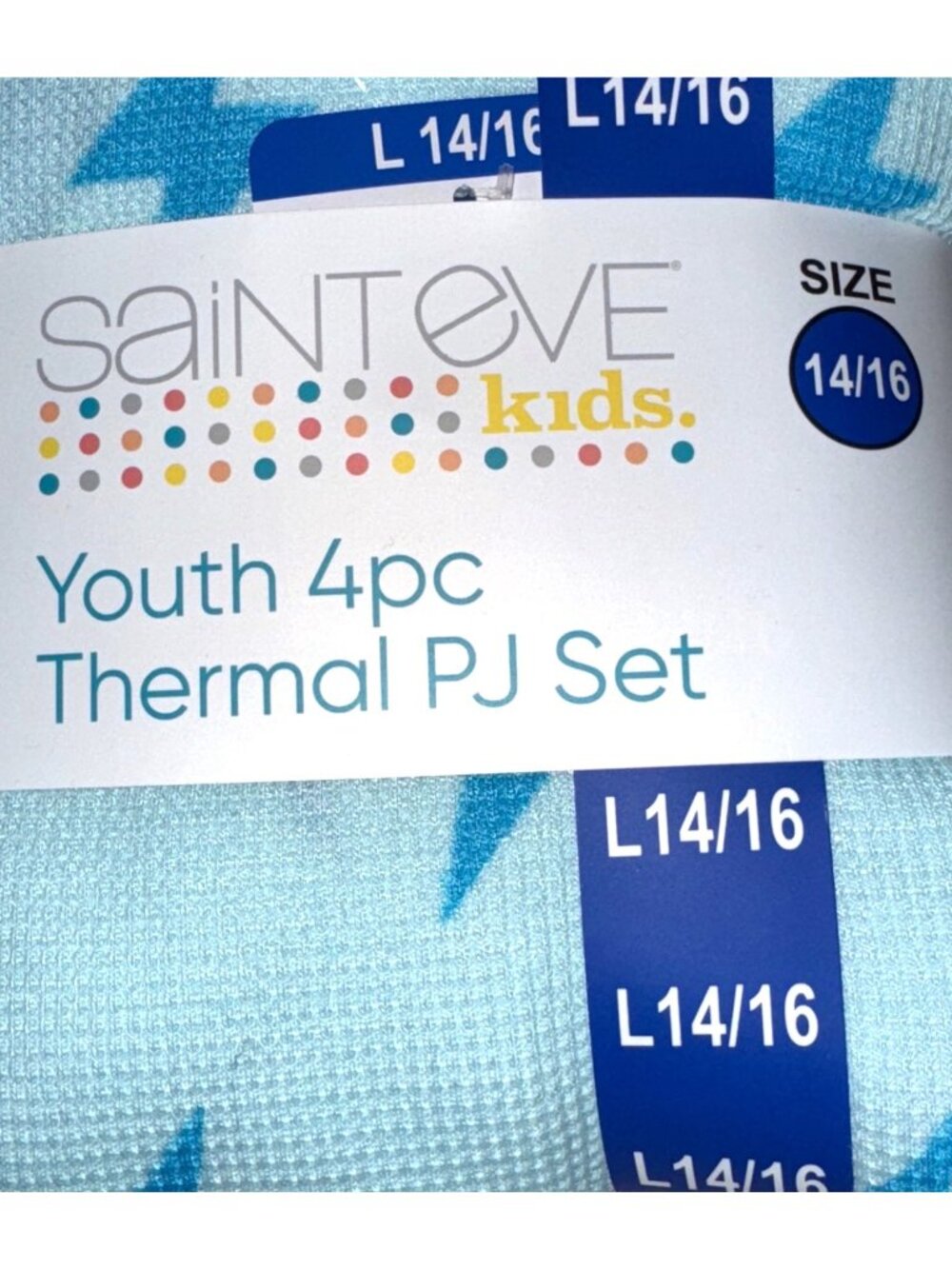 Saint Eve Kids Youth 4Pc Thermal Pajama Set L 14/16 Blue Lightning Print - Picture 3 of 4